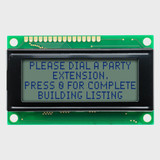 Front view of an unlit 20x4 character LCD with an STN+ gray screen showing dark text.
