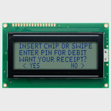 Front view of an unlit 20x4 character LCD with an STN+ gray screen showing dark text.