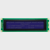 Front view of a 40x4 character LCD with an unlit STN- dark blue screen showing white text.