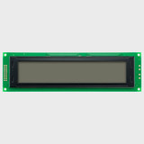 Front view of a 40x4 character LCD module showing blank screen indicating the display is powered off.