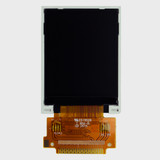 Front view of a 1.8-inch TFT LCD with an attached 24-pin hot-bar solder FPC and an inactive black screen.