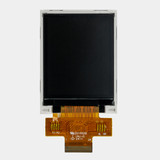 Front view of a 1.8-inch TFT LCD with an attached  24-pin ZIF FFC and an inactive black screen.