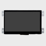 Front view showing inactive black screen of 7-inch TFT LCD module with capacitive touchscreen and steel mounting bracket.