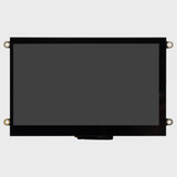 Front view of a 7-inch TFT LCD module with mounting holes and an inactive black screen.