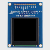 Vue avant d'un module OLED avec un écran inactif de 1,5 pouce sur un circuit imprimé bleu.