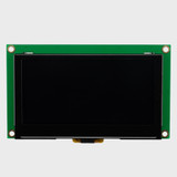 Front view of an OLED module with an inactive 2.7-inch display on a green PCB.