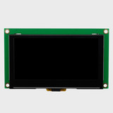 Front view of a 2.7 OLED module with green PCB showing a black screen indicating the display is powered off.