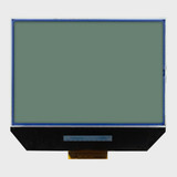 Front view of an inactive graphic COG LCD with a blank STN+ gray screen.