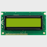 Front view of an unlit 16x2 character LCD with a blank STN+ yellow-green screen.