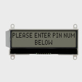 Front view of a 20x2 character LCD without an attached PCB, showing dark text on an unlit STN+ gray screen.