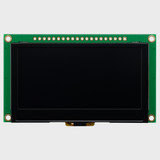 Front view of an OLED module with an inactive 2.7-inch display on a green PCB.