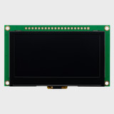 Front view of a 2.7 OLED module with green PCB showing a black screen indicating the display is powered off.