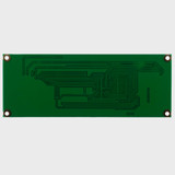 Back view of a green circuit board with the model number (NHD-4.3-480272MF-34 Controller Board) printed in black text on a white label.