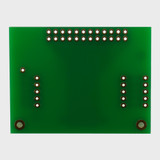 The back of a green circuit board with 2x12 thru-hole connection points.