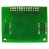 The back of a green circuit board with 2x13 thru-hole connection points.