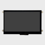 Front view showing inactive black screen of 7-inch TFT LCD module with capacitive touchscreen and mounting holes.