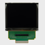 Front view of a 160x128 pixel graphic OLED display with an attached 30-pin FFC cable and an inactive black screen.