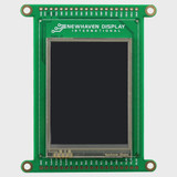 Front view of a green circuit board with an integrated 2.4-inch IPS TFT display that is turned off and black.
