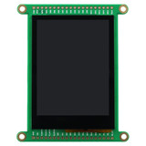 Front view of a green circuit board with an integrated 2.8-inch IPS TFT display that is turned off and black.