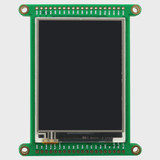 Front view of a green circuit board with an integrated 2.8-inch IPS TFT display that is turned off and black.