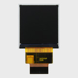 Front view of a square 1.5-inch TFT LCD with an attached 28-pin FPC cable and an inactive black screen.