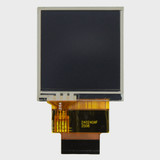 Front view of a square 1.5-inch TFT LCD with an attached 28-pin FPC cable and an inactive black screen.