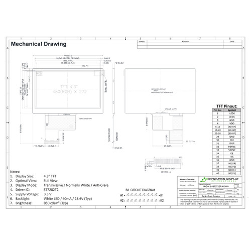 Specification drawing for NHD-4.3-480272EF-ASXV#