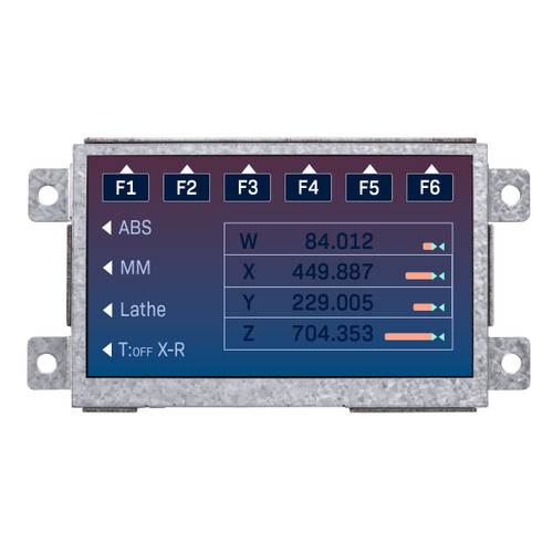 Front view of a bright 800x480 pixel IPS TFT LCD showing an industrial control screen.