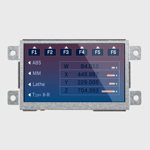 Front view of a bright 800x480 pixel IPS TFT LCD screen showing an industrial control panel assembled to mounting bracket with HDMI module.