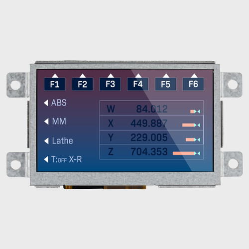 Front view of a 4.3-inch 800x480 IPS TFT HDMI module with steel mounting bracket and mounting holes.