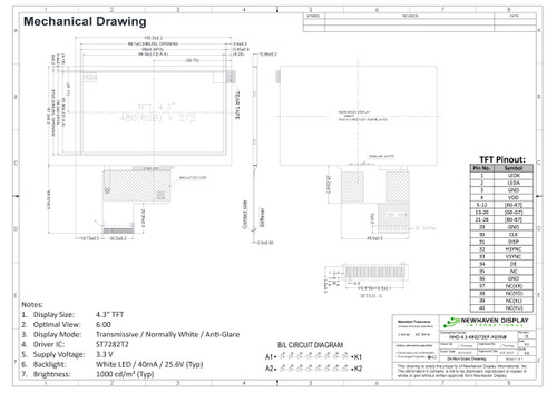 Specification drawing for NHD-4.3-480272EF-ASXN#
