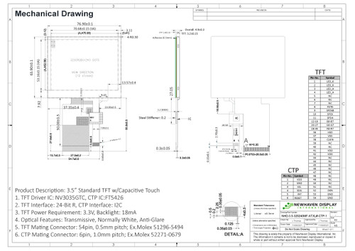 Specification drawing for NHD-3.5-320240MF-ATXL#-CTP-1