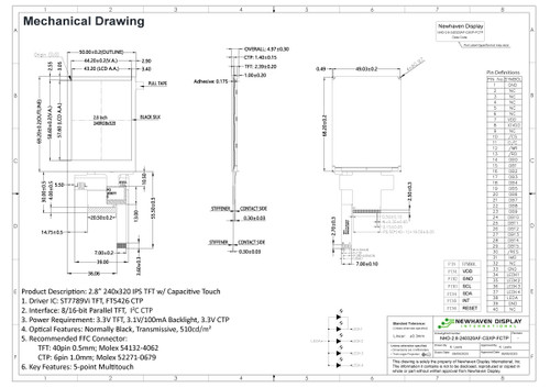 Specification drawing for NHD-2.8-240320AF-CSXP-FCTP