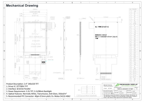 Drawing Specification for NHD-2.4-240320CF-CTXI#-F