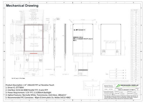 Specification drawing for NHD-2.4-240320CF-CTXI#-FT