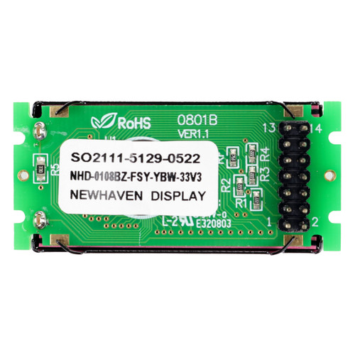 Écran LCD STN+ à 1 x 8 caractères jaune/vert avec rétroéclairage Y/G Dos du circuit imprimé