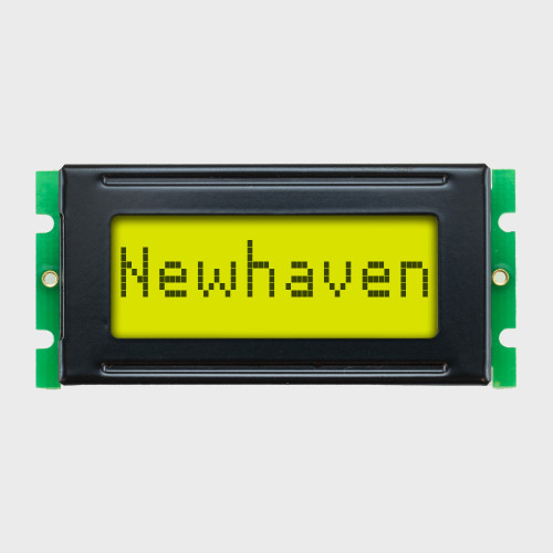 Front view of an 8x1 Character yellow-green backlit screen showing the word Newhaven in dark text.