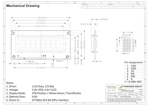 Drawing Specification for NHD-0108FZ-RN-YBW