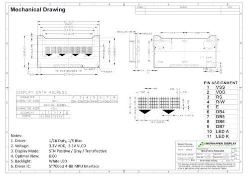 Tekeningspecificatie voor NHD-0108HZ-FSW-GBW