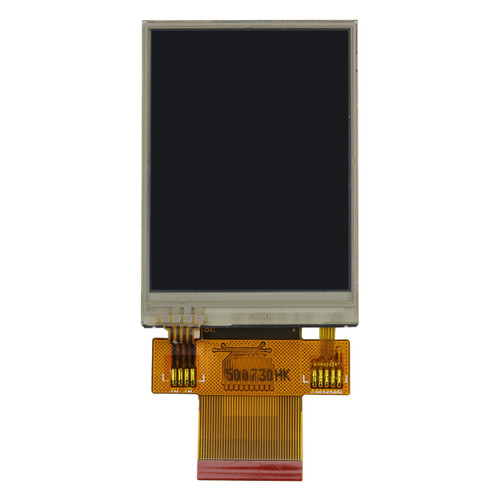 Front view of a 2.4-inch TFT LCD with an attached 40-pin ZIF FFC and an inactive black screen.