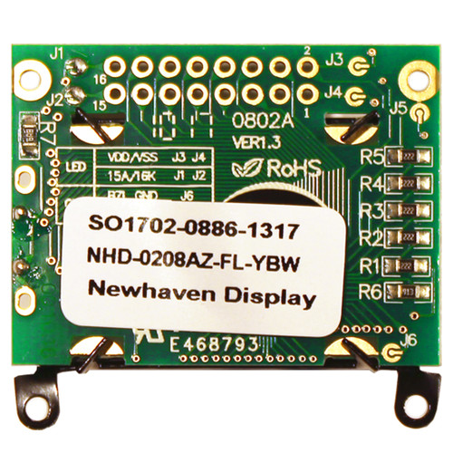 2x8 LCD 문자 STN 노란색/녹색 디스플레이(Y/G 백라이트 PCB 뒷면 포함)