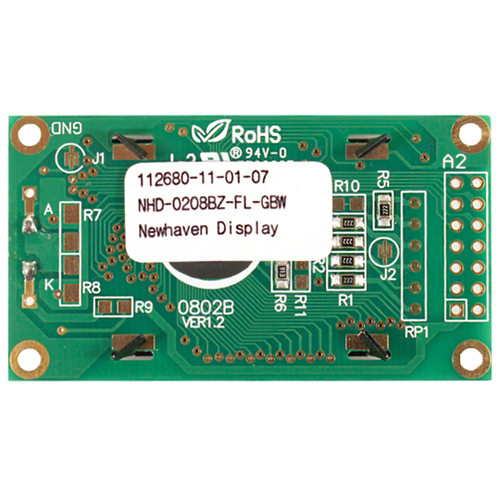 2x8 Character LCD STN Gray with Yellow/Green Backlight Display PCB Back