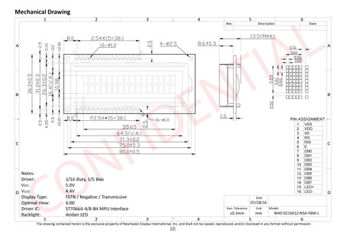 Drawing Specification for NHD-0216K1Z-NSA-FBW-L