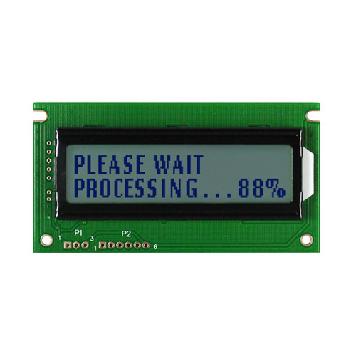 Front view of an unlit 16x2 character LCD with an STN+ gray screen showing dark text.