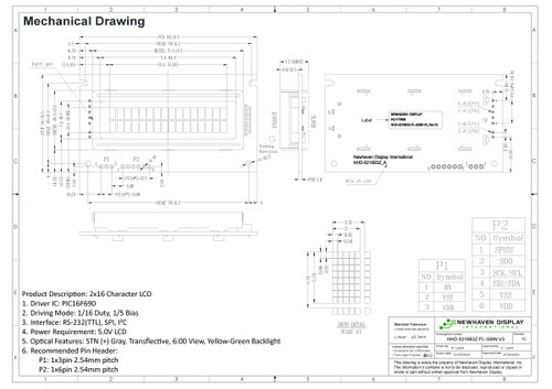 Specifiche di disegno per NHD-0216B3Z-FL-GBW-V3