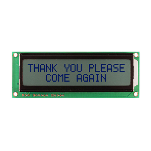 Front view of an unlit 16x2 character LCD with an STN+ gray screen showing dark text.