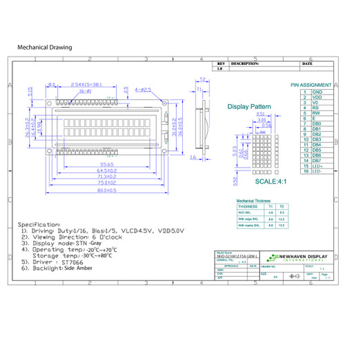 Drawing Specification for NHD-0216K1Z-FSA-GBW-L