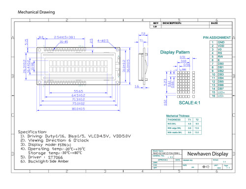 Especificación Dibujo mecánico NHD-0216K1Z-FSA-FBW-L