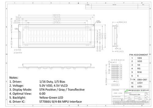 Drawing Specification for NHD-0220JZ-FL-GBW