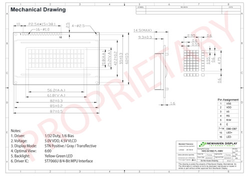 Drawing Specification for NHD-0416BZ-FL-GBW